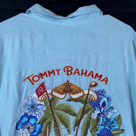 Tommy Bahama Mens Shirt Blue Hawaiian Camp 100% Silk Big Shot Tee Party XL - Picture 12 of 15
